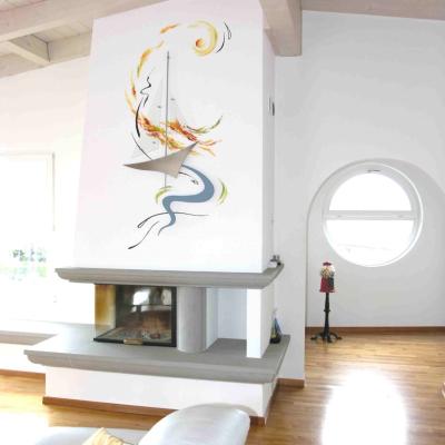 Wohnzimmer Abstraktes Segelschiff Mit Glas2
